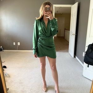 Satin green blazer dress from Zara. Size XS. Tags still on
